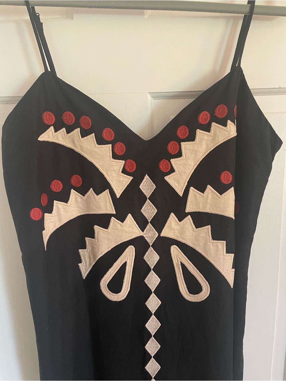Farm Rio Cutwork Maxi Dress Black & Red Tribal Print Coconut Grove 🌴🥥Medium - Picture 5 of 6